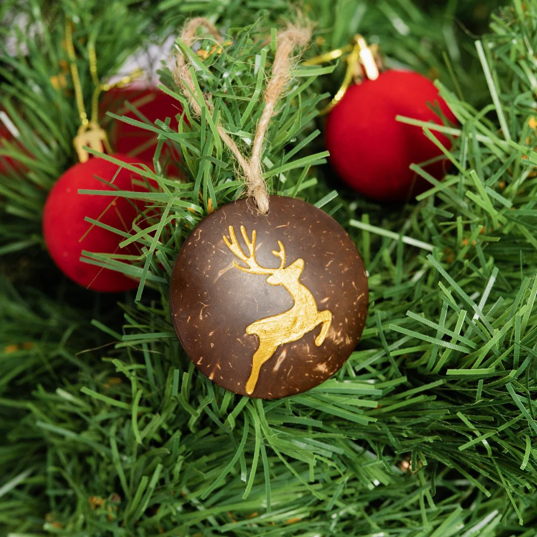 Handmade Coconut Shell Christmas Hangings (Set of 6) - Image 6