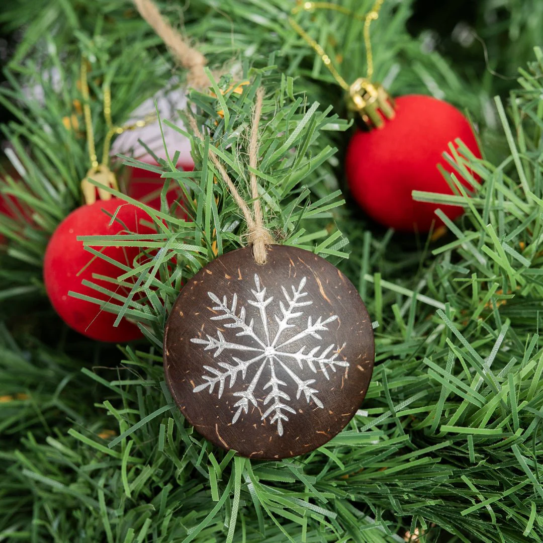 Handmade Coconut Shell Christmas Hangings (Set of 6) - Image 7