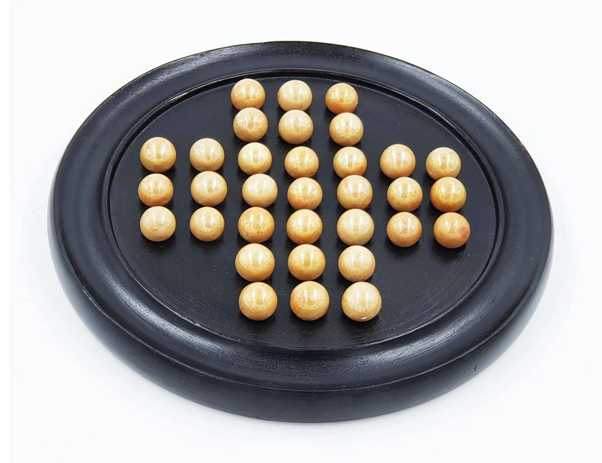 Handmade Indian Wooden Glass and Marble Solitaire Board Game - Image 2