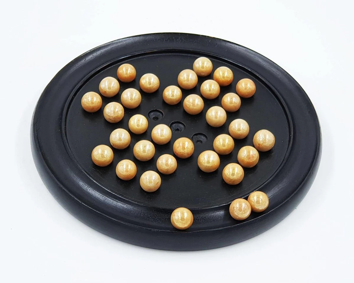 Handmade Indian Wooden Glass and Marble Solitaire Board Game - Image 4