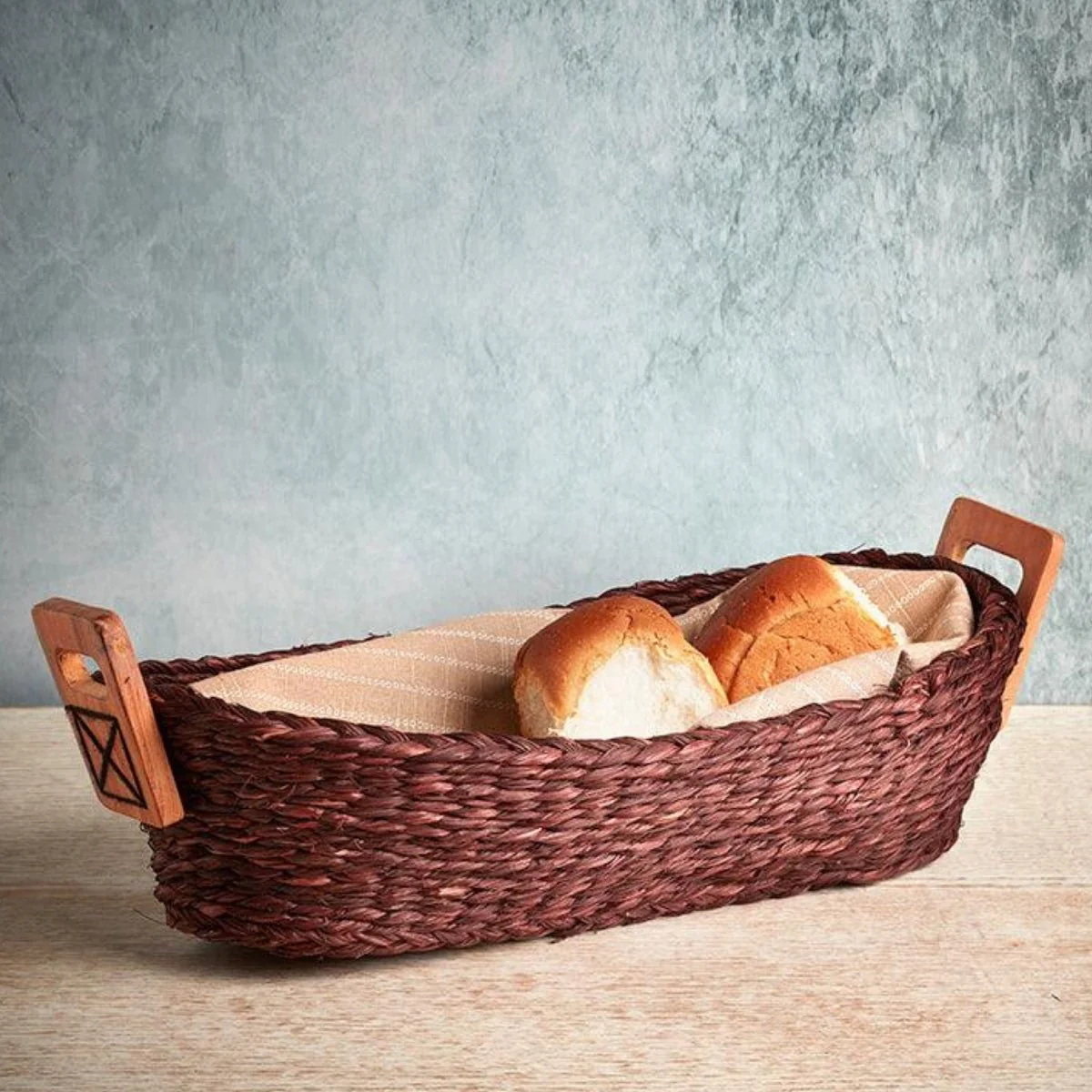 Handmade Sabai Grass Bread Basket-Large-Brown - Image 2