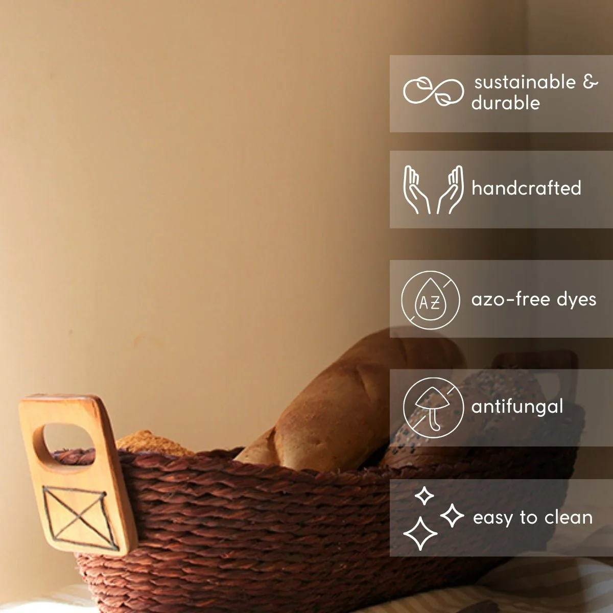 Handmade Sabai Grass Bread Basket-Small-Brown - Image 4