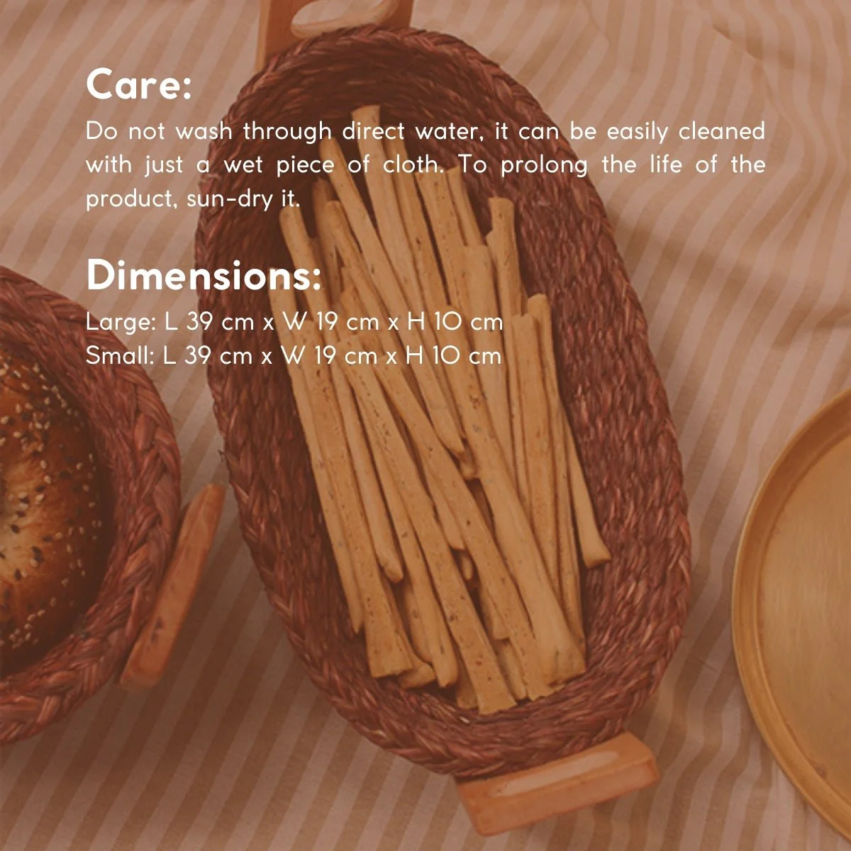 Handmade Sabai Grass Bread Basket-Small-Brown - Image 5
