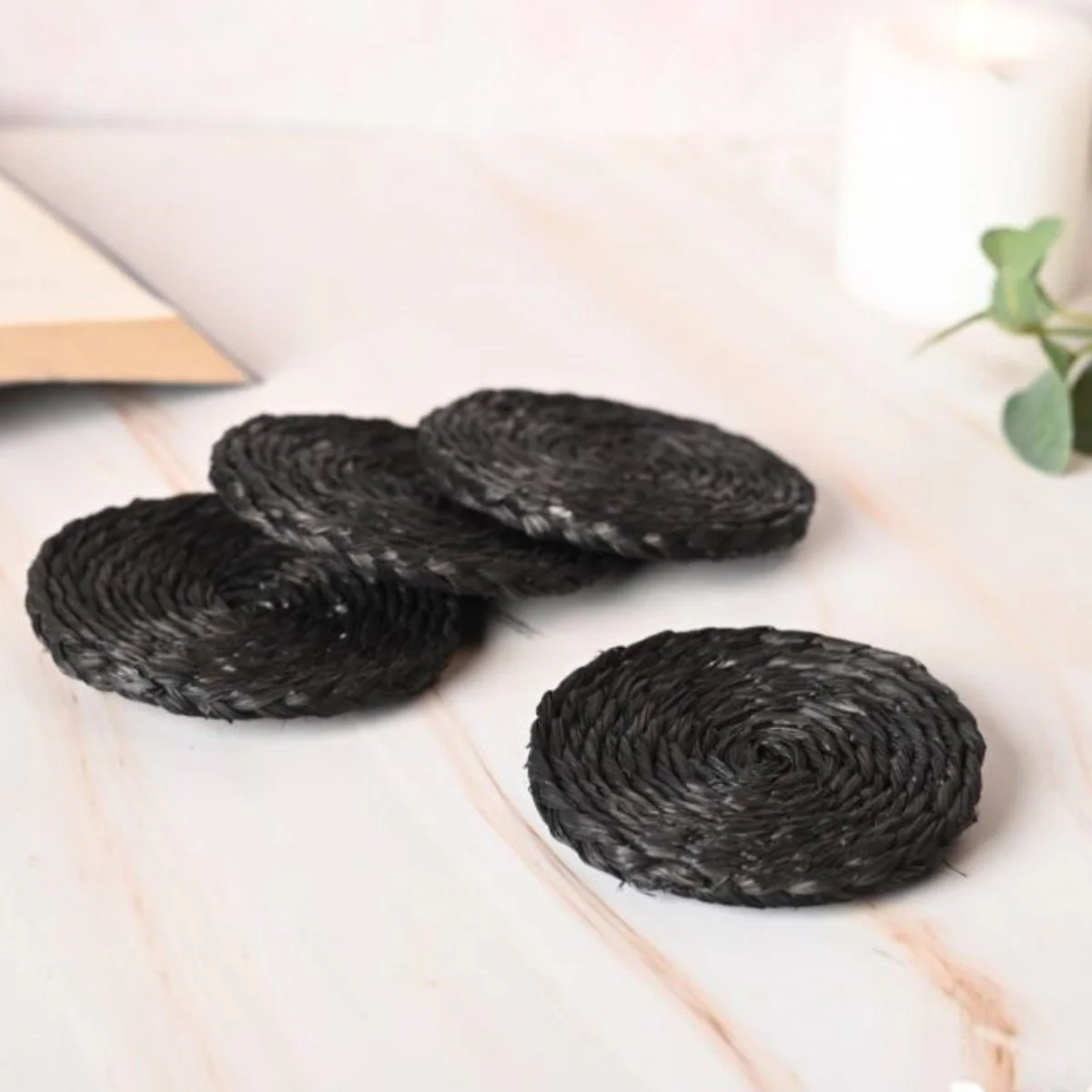 Handmade Sabai Grass Coasters - Black - Image 2