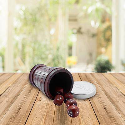 Handcrafted Set of 5 Wooden Gaming Dice with Storage Cup and Brass LID - Image 4