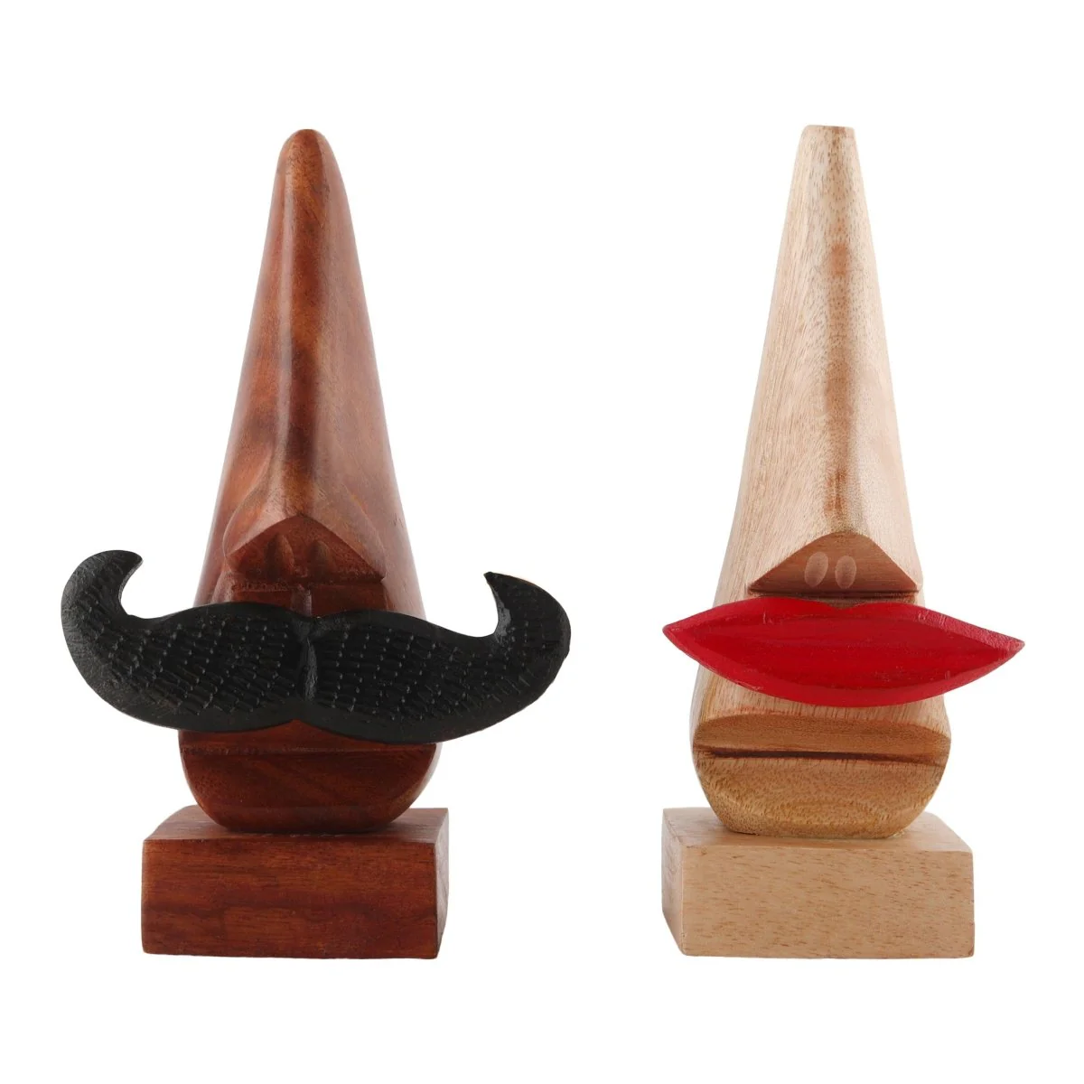 Handmade Wooden Nose Shaped Spectacle Stand with Red and Black