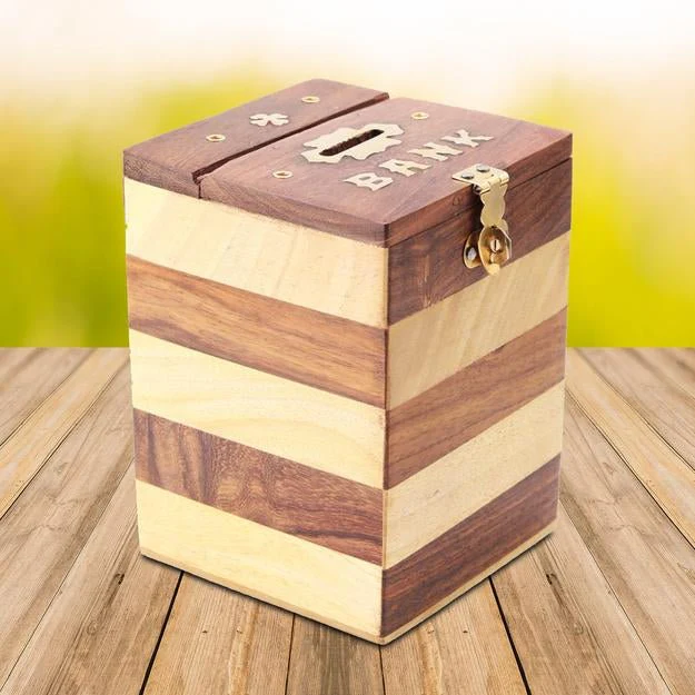 Handmade Vintage Wooden Piggy Bank for Kids and Adults