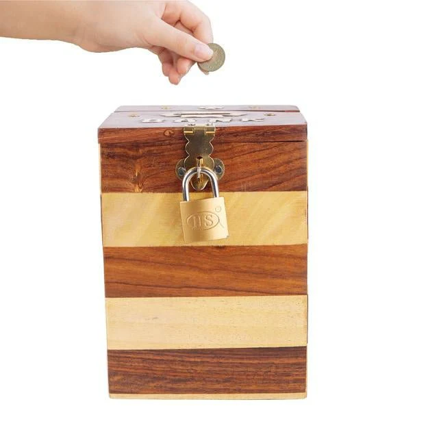 Handmade Vintage Wooden Piggy Bank for Kids and Adults - Image 2
