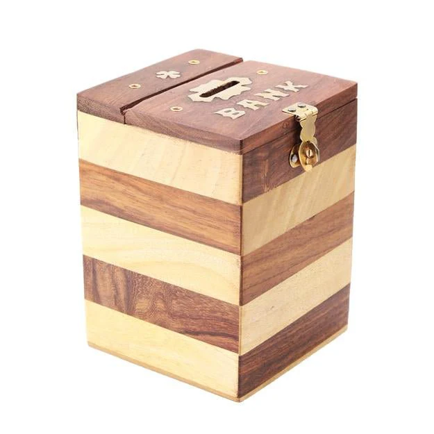 Handmade Vintage Wooden Piggy Bank for Kids and Adults - Image 3