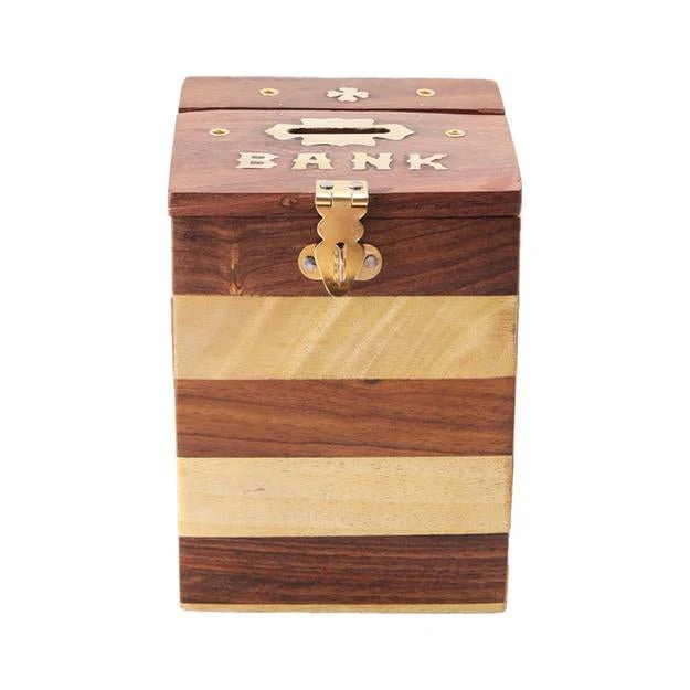 Handmade Vintage Wooden Piggy Bank for Kids and Adults - Image 5