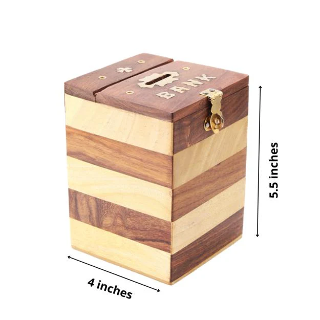 Handmade Vintage Wooden Piggy Bank for Kids and Adults - Image 8