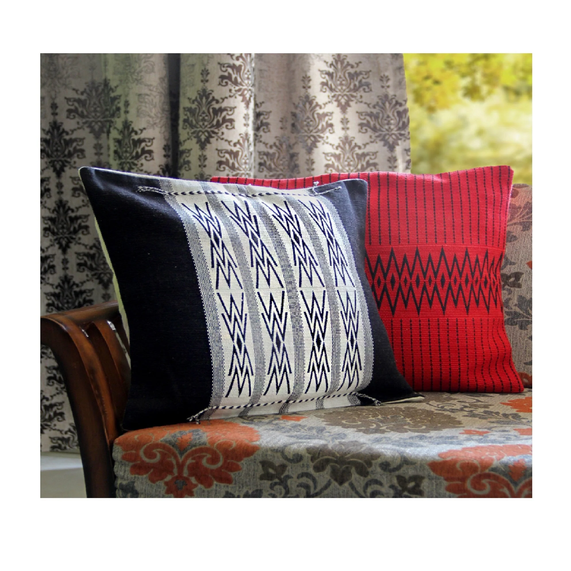 Handwoven Cotton Andean Red And Black Tribal Cushion Cover - Image 4