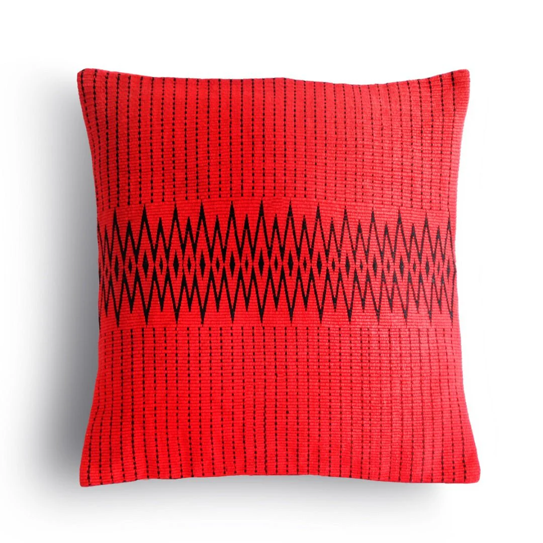 Handwoven Cotton Andean Red And Black Tribal Cushion Cover - Image 6