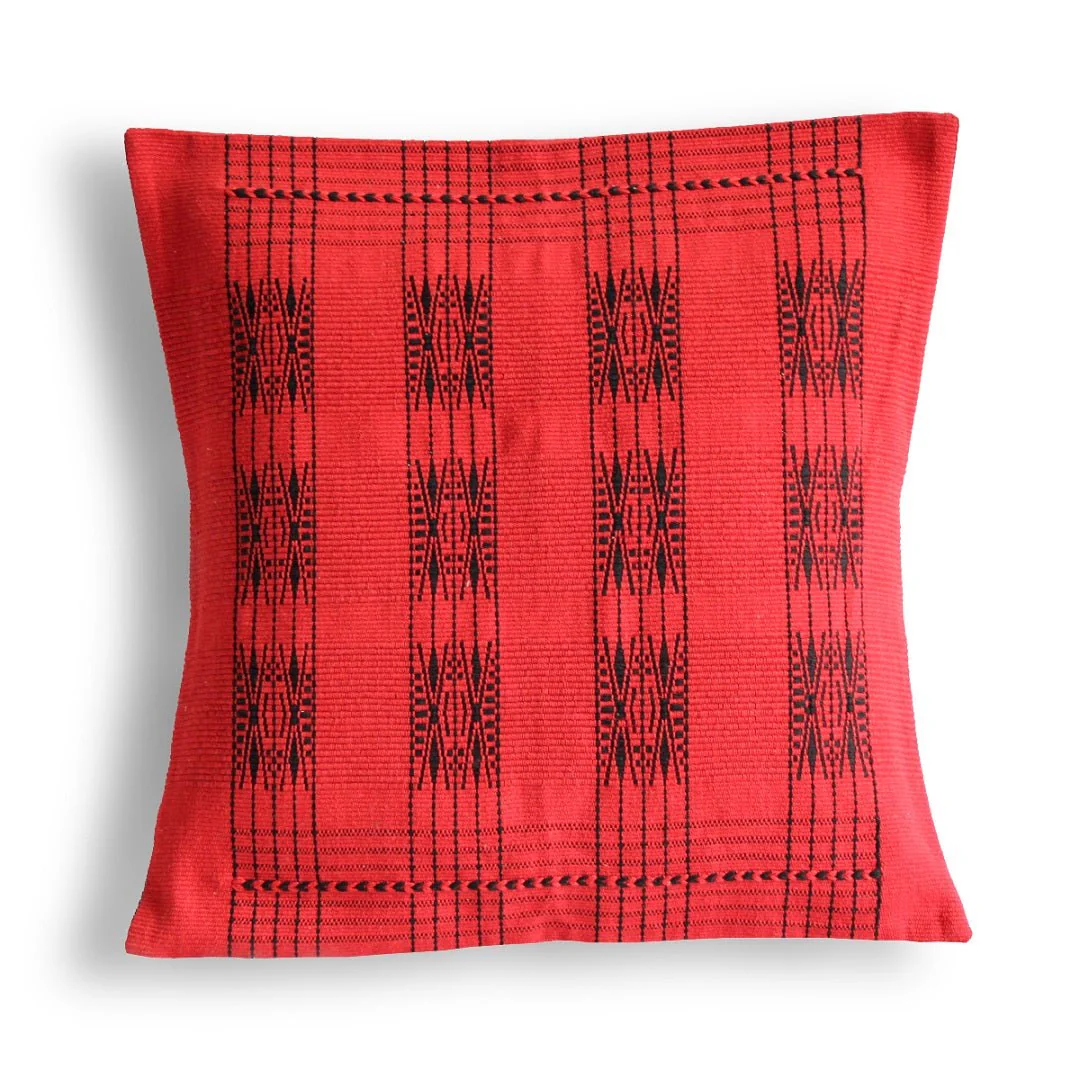 Handwoven Cotton Pamo Red And Black Tribal Cushion Cover