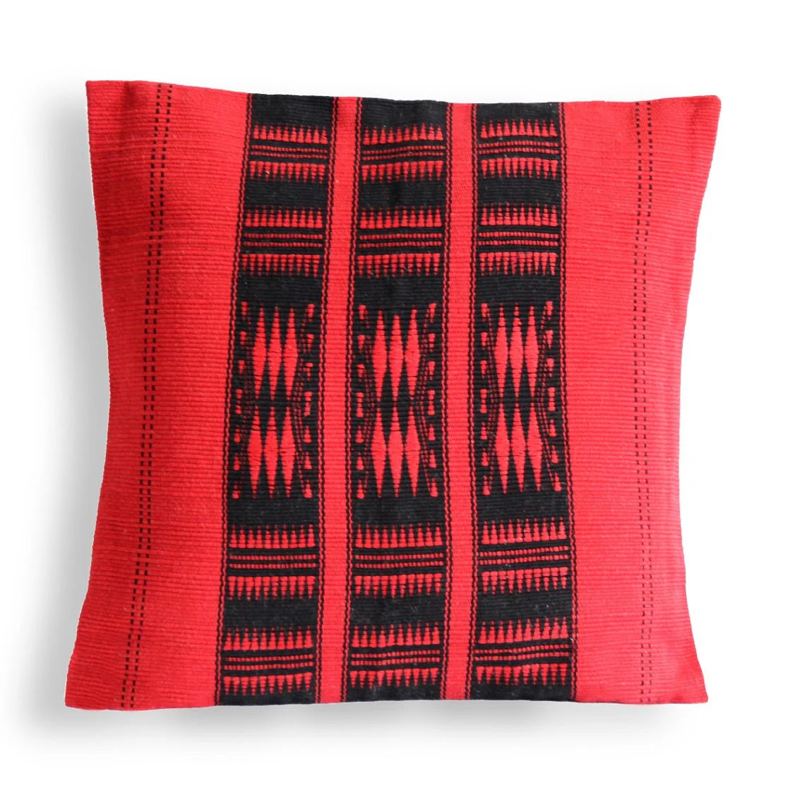 Handwoven Cotton Shilloi Red And Black Tribal Cushion Cover