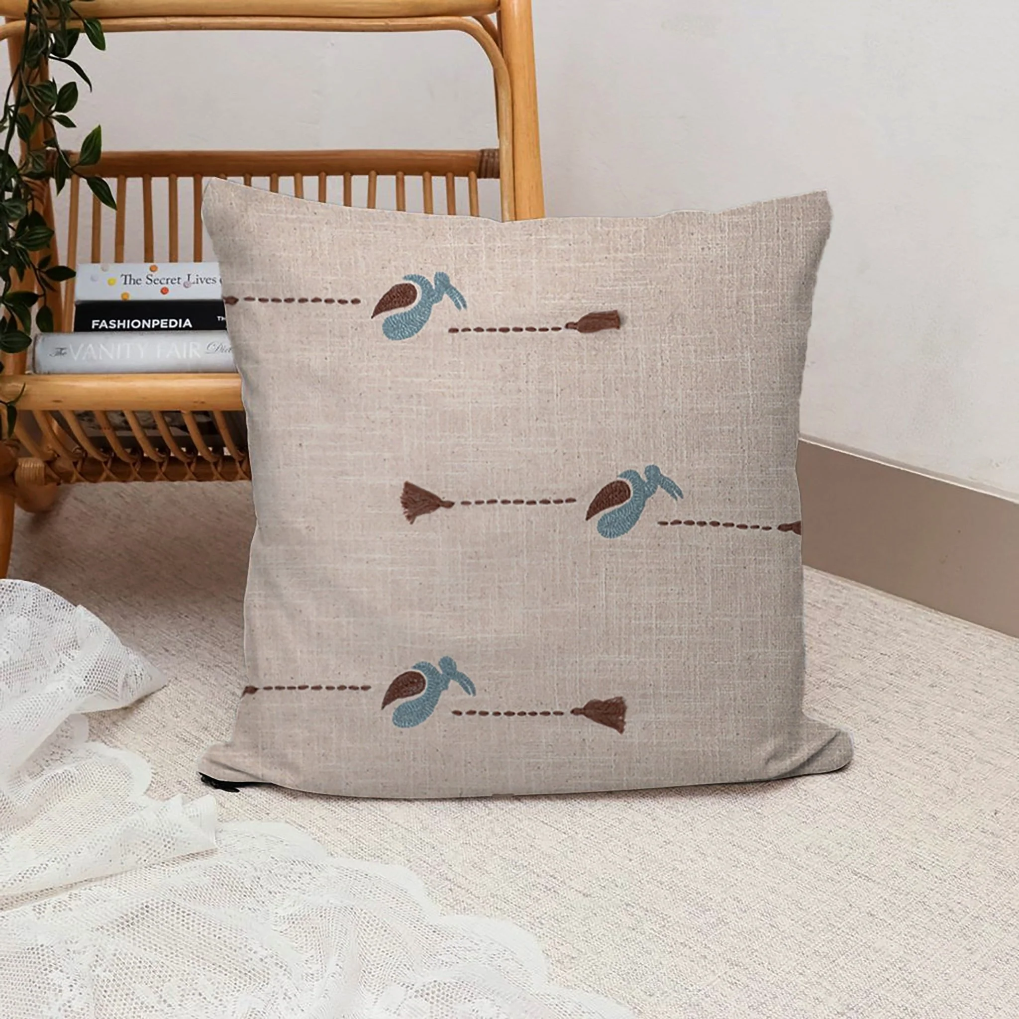 Hargila Cushion Cover | Hand-Embroidered Cotton Decorative Cushion