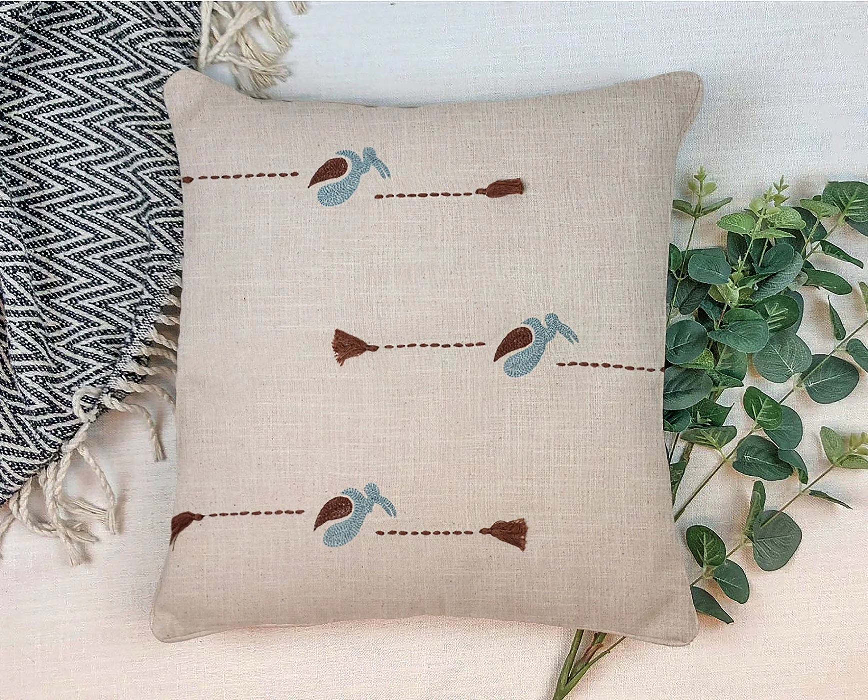 Hargila Cushion Cover | Hand-Embroidered Cotton Decorative Cushion - Image 2
