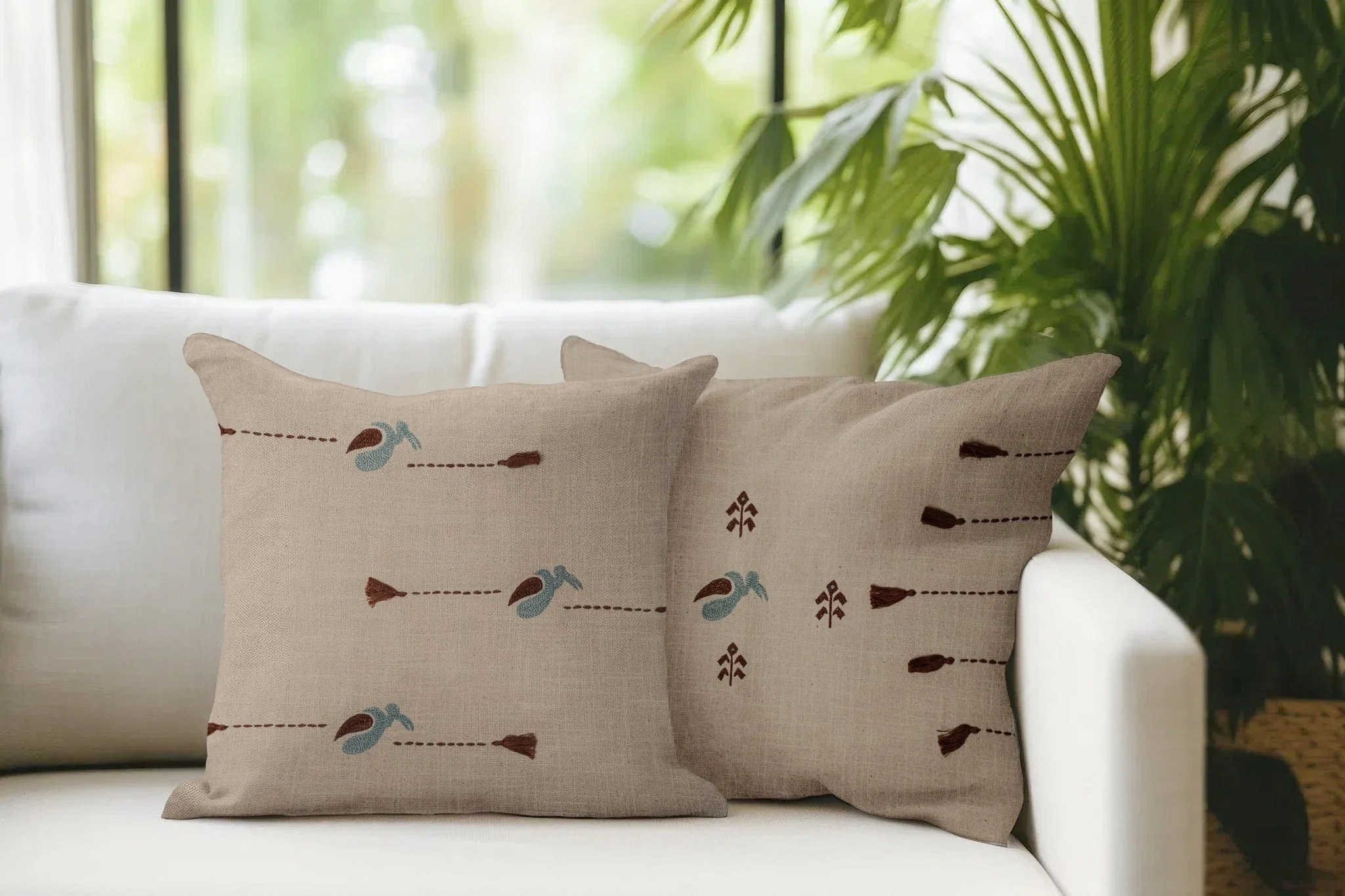 Hargila Cushion Cover | Hand-Embroidered Cotton Decorative Cushion - Image 3
