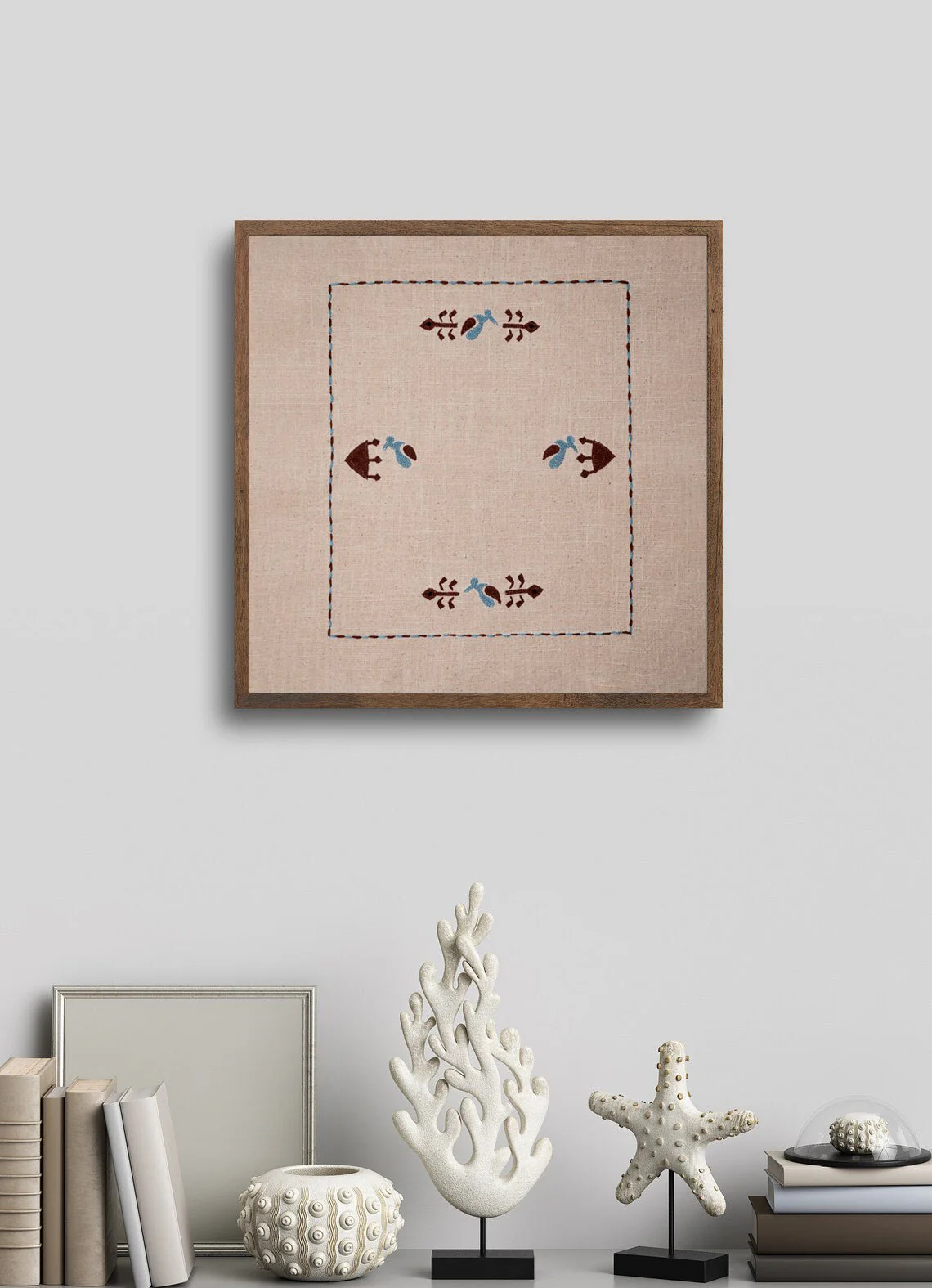 Hargila Wall Art | Hand-Embroidered Cotton Textile Artwork (Unframed)