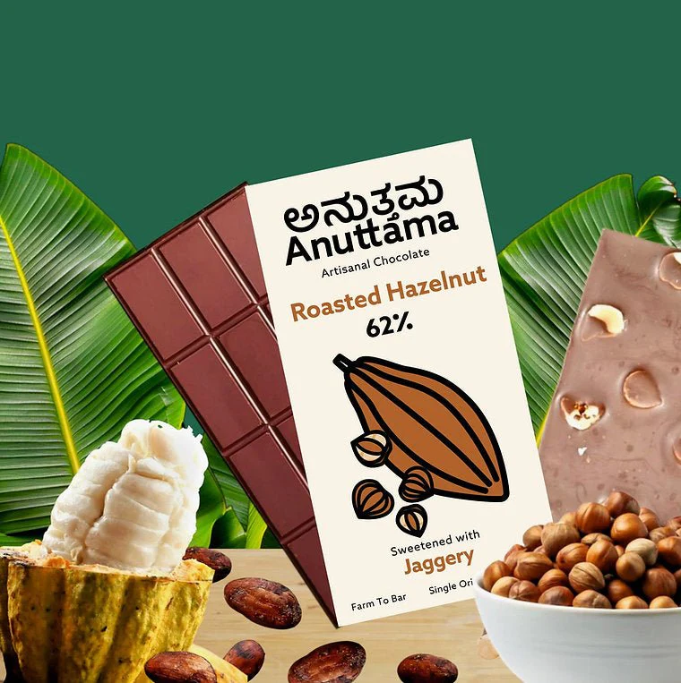 Hazelnut Dark Chocolate | 62% Cocoa Jaggery Sweetened Gourmet Bar