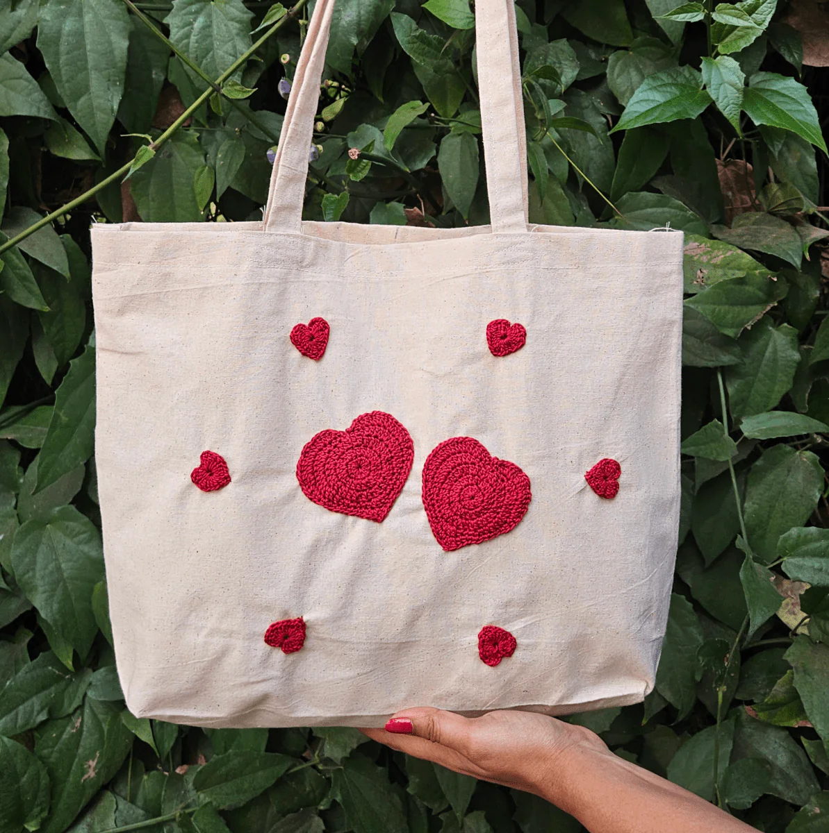 Heart Hand Crochet Tote Bag for Women - Handmade and Eco-Friendly