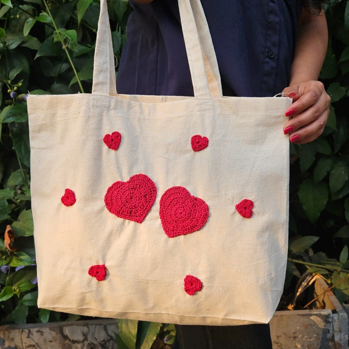 Heart Hand Crochet Tote Bag for Women - Handmade and Eco-Friendly - Image 2