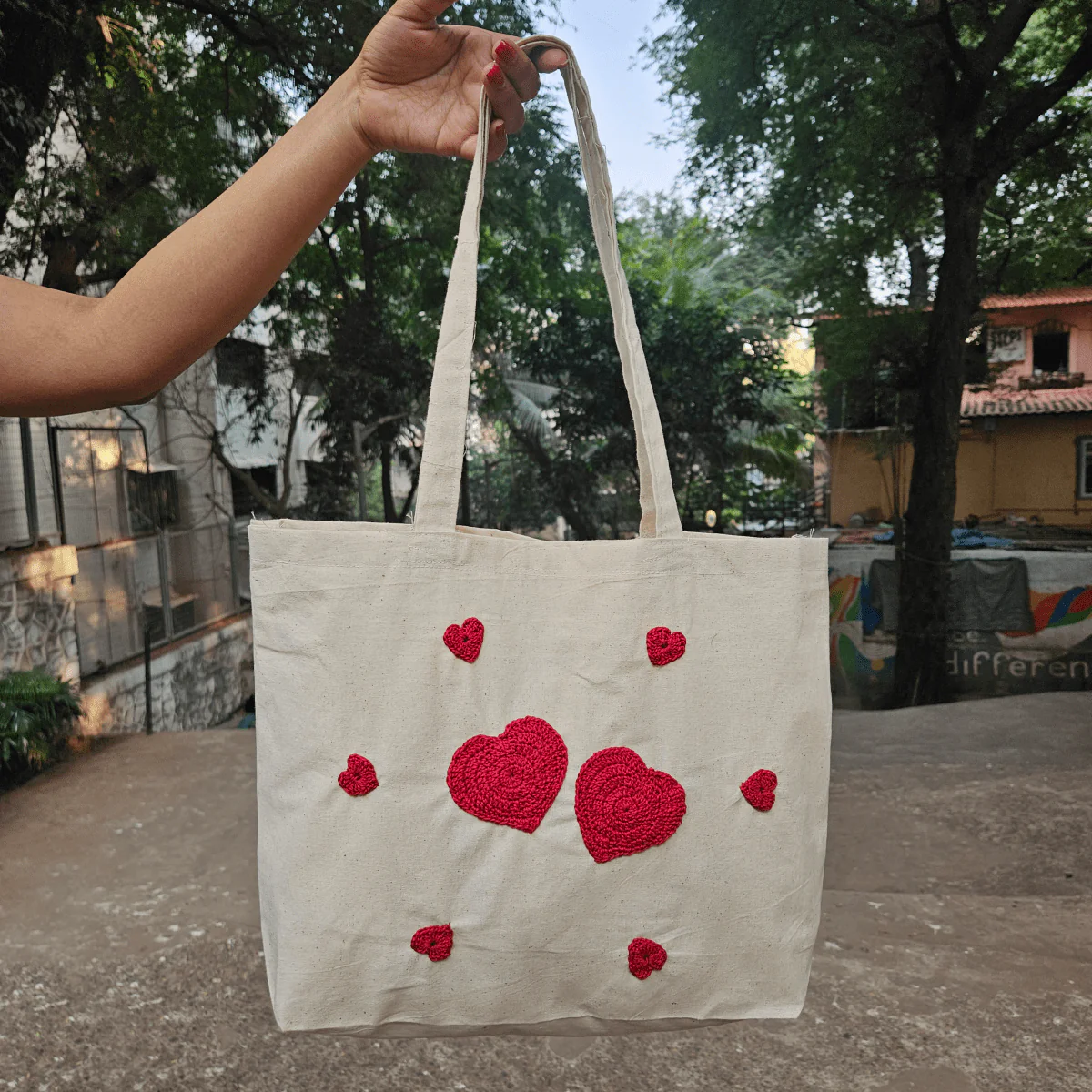 Heart Hand Crochet Tote Bag for Women - Handmade and Eco-Friendly - Image 3