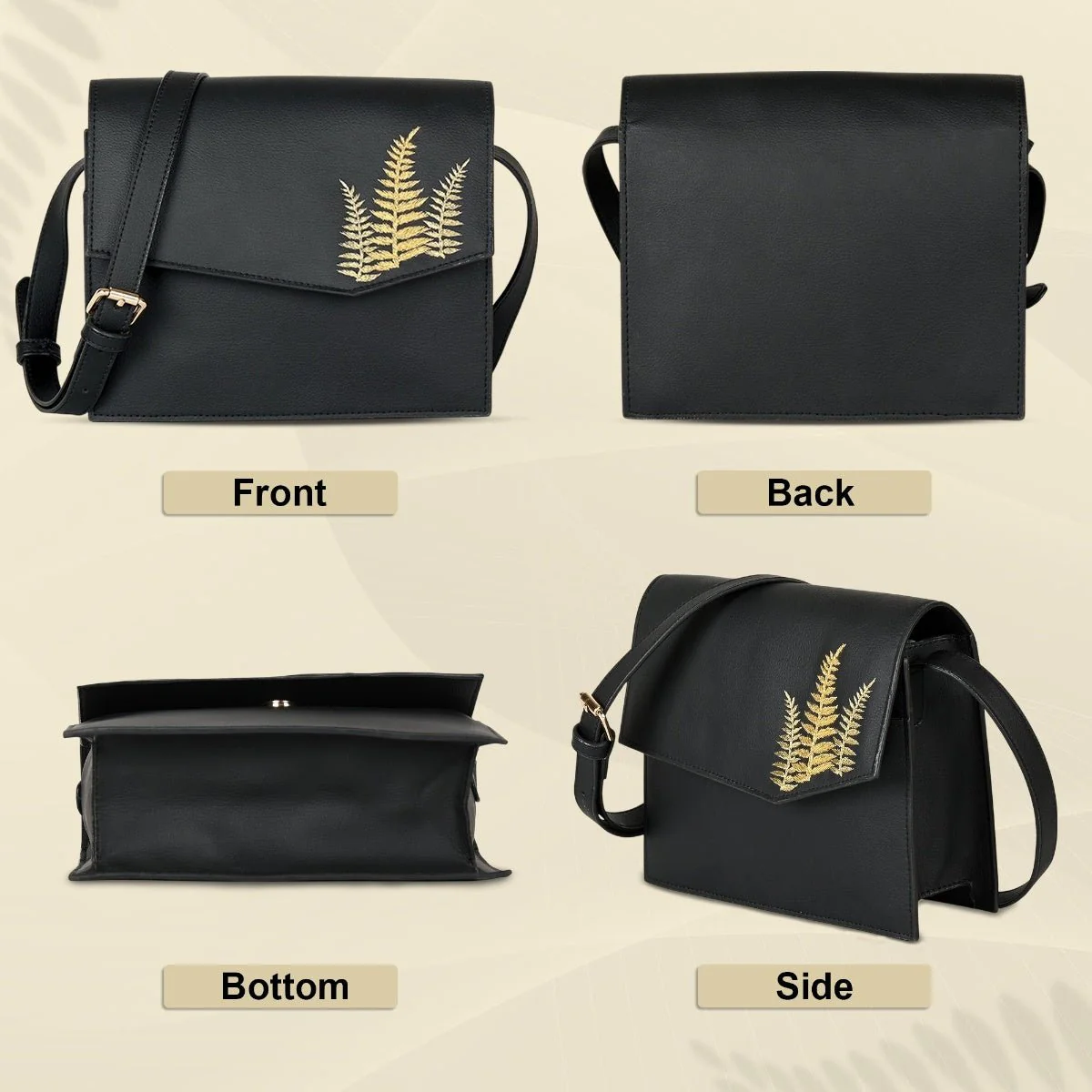 Hera Vegan Leather Satchel Bag (Black) - Image 5