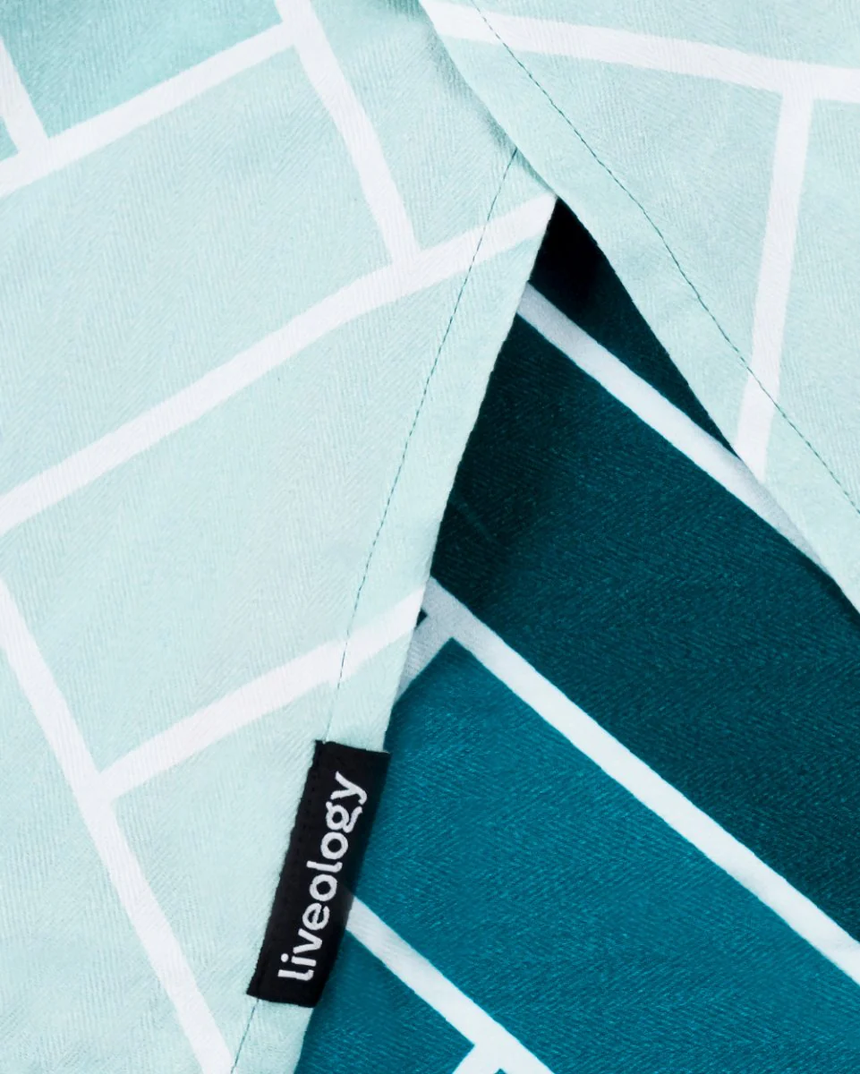 Bamboo & Cotton Blend Printed Bath Towels | Herringbone Aqua - Image 4