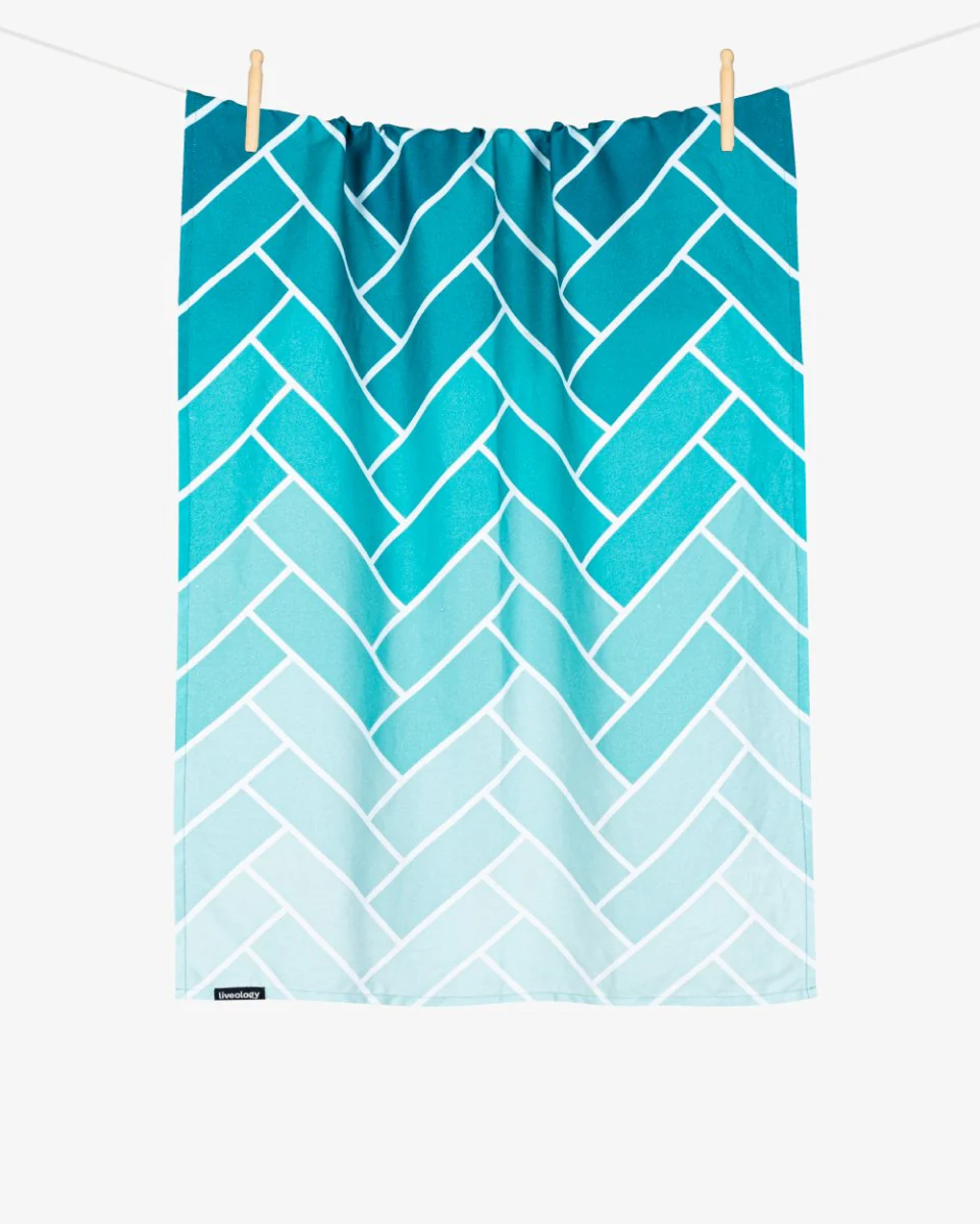 Bamboo & Cotton Blend Printed Bath Towels | Herringbone Aqua - Image 6