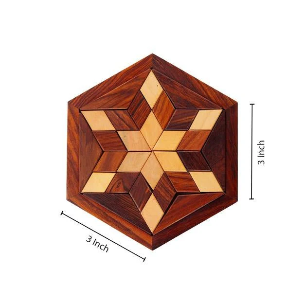Handmade Hexagonal Wood Tangram Puzzle Game (6-inch by 6-inch) - Image 4