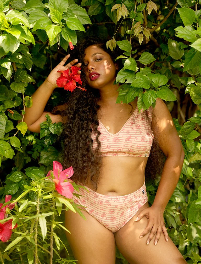 Hibiscus Print Deep V Cotton Co-ord Lingerie Set