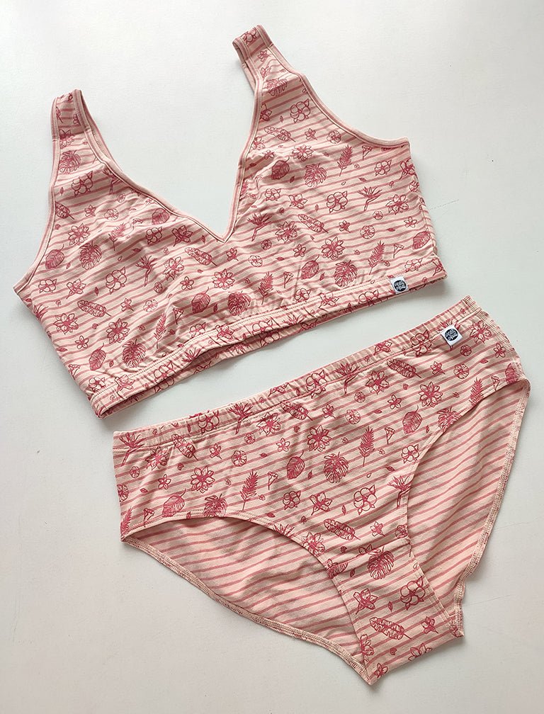 Hibiscus Print Deep V Cotton Co-ord Lingerie Set - Image 3