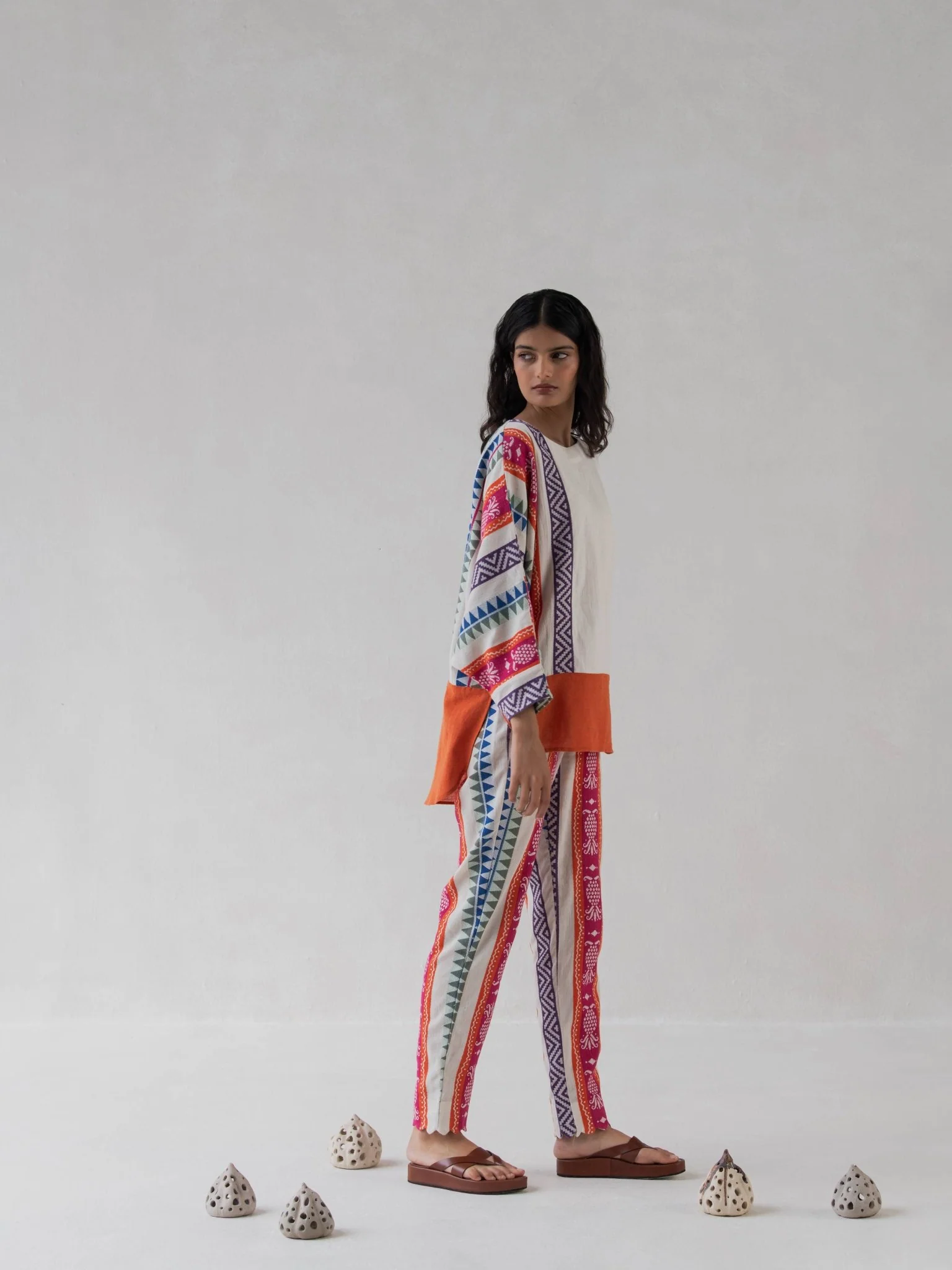 High-Low Top | Multicolored Cotton Jacquard Top for Women - Image 3