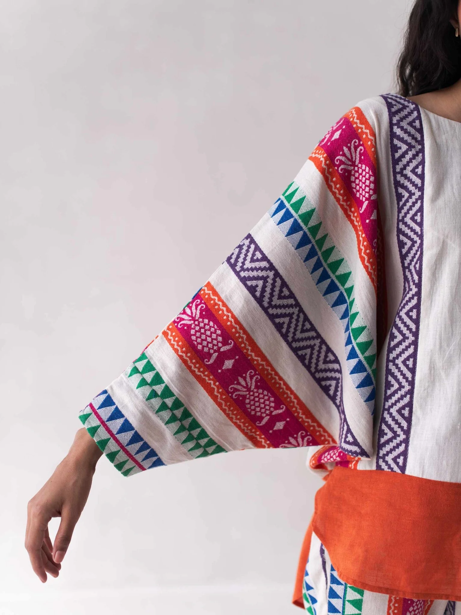 High-Low Top | Multicolored Cotton Jacquard Top for Women - Image 4