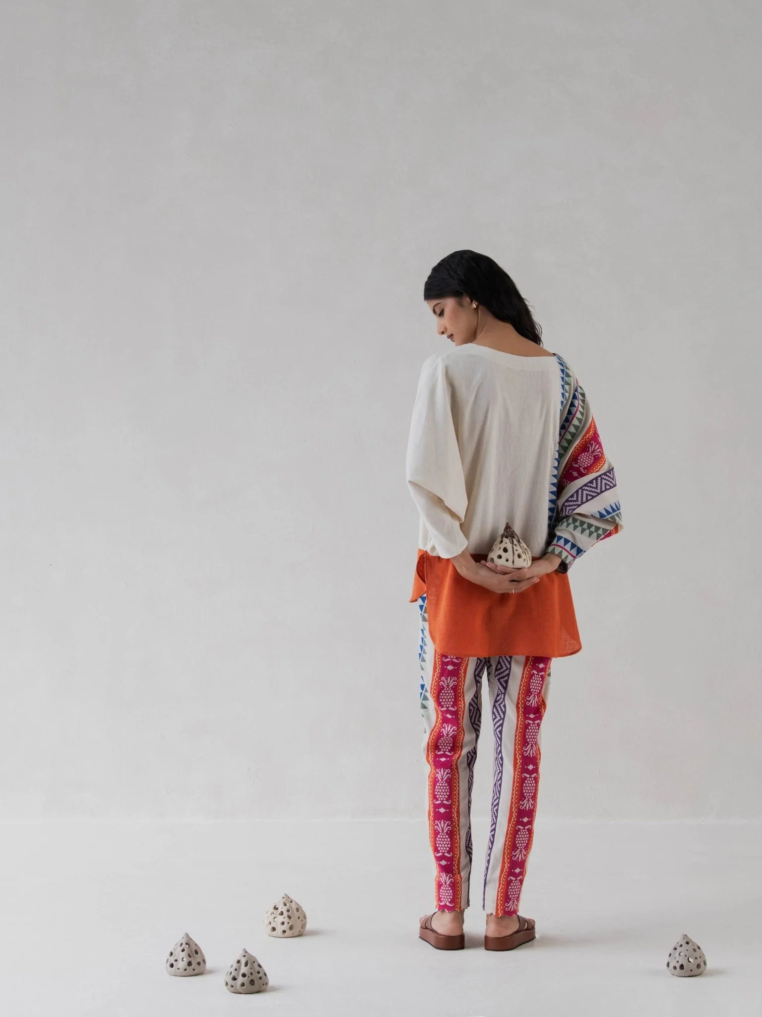 High-Low Top | Multicolored Cotton Jacquard Top for Women - Image 5