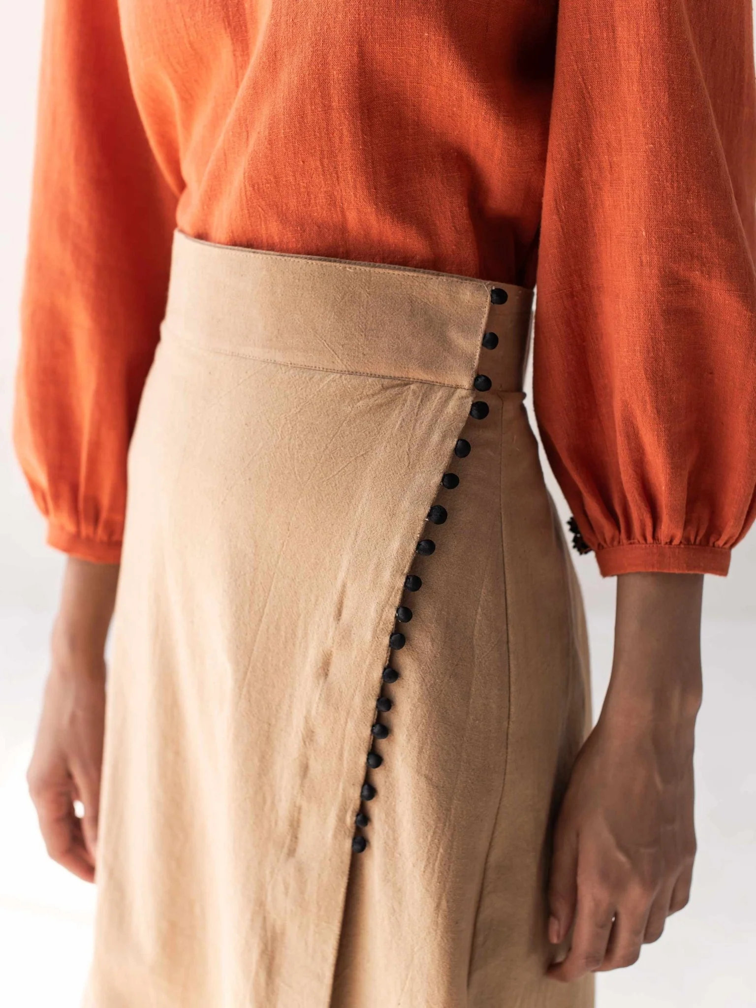 High-Waisted A-Line Skirt | Classic Cotton Beige Skirt for Women - Image 2