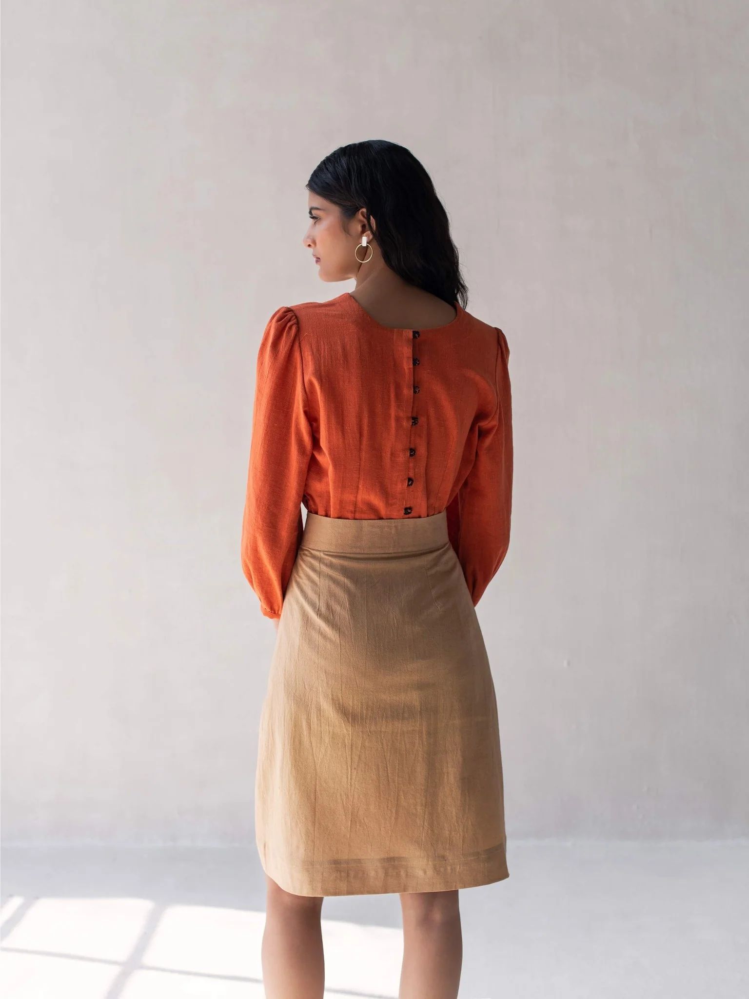 High-Waisted A-Line Skirt | Classic Cotton Beige Skirt for Women - Image 5