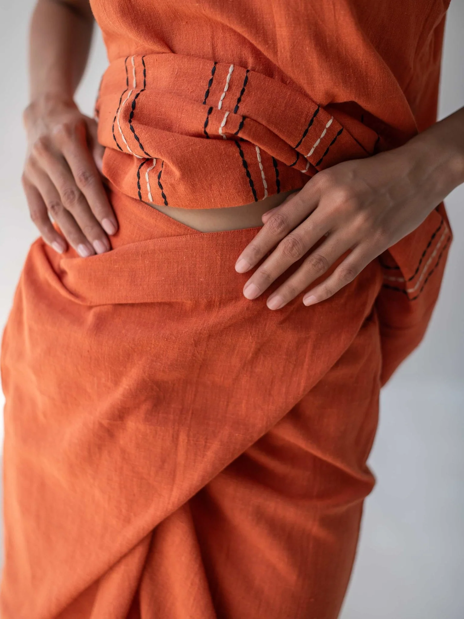 High-Waisted Overlap Skirt | Stylish Cotton Orange Skirt for Women
