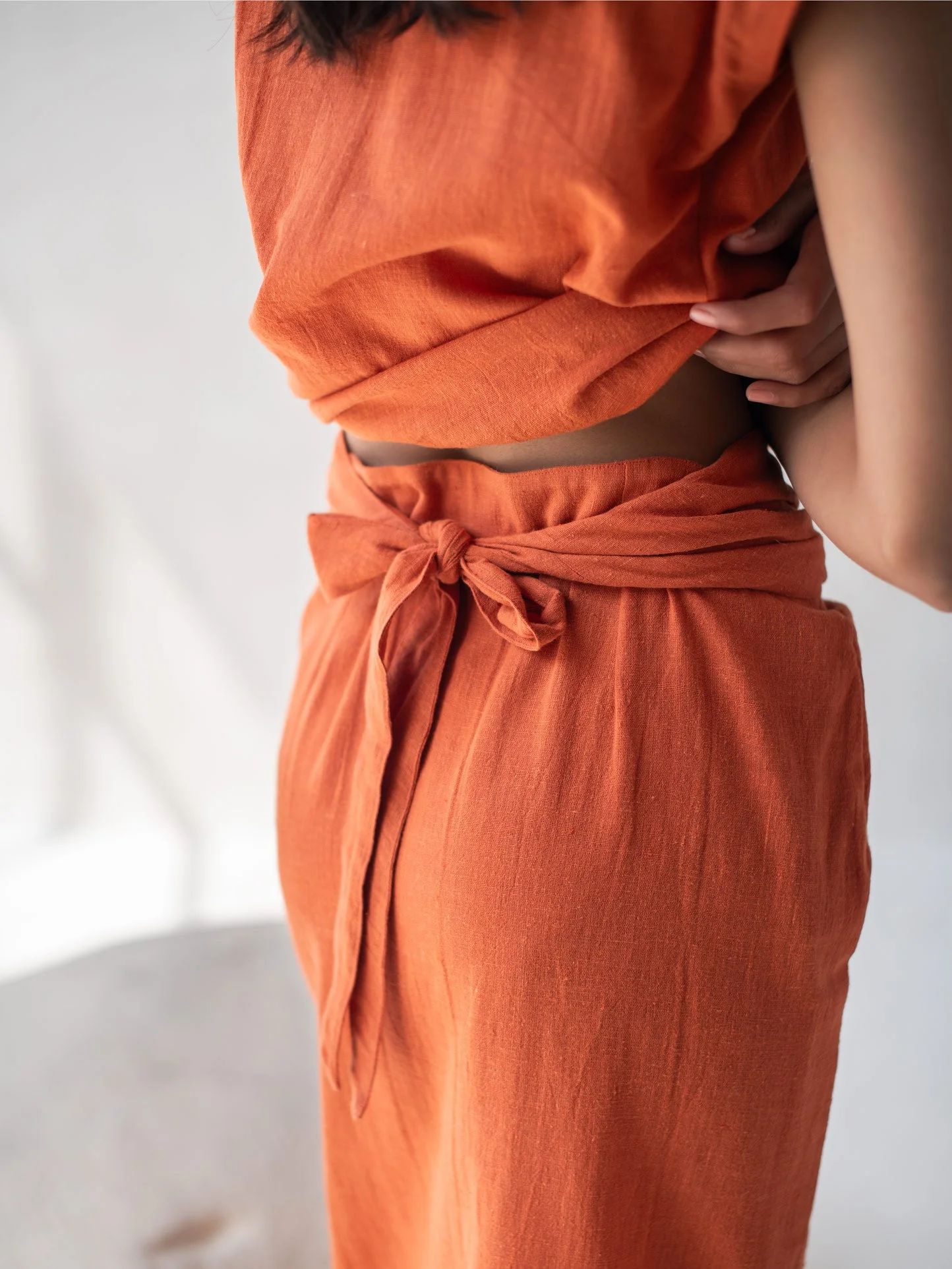 High-Waisted Overlap Skirt | Stylish Cotton Orange Skirt for Women - Image 2