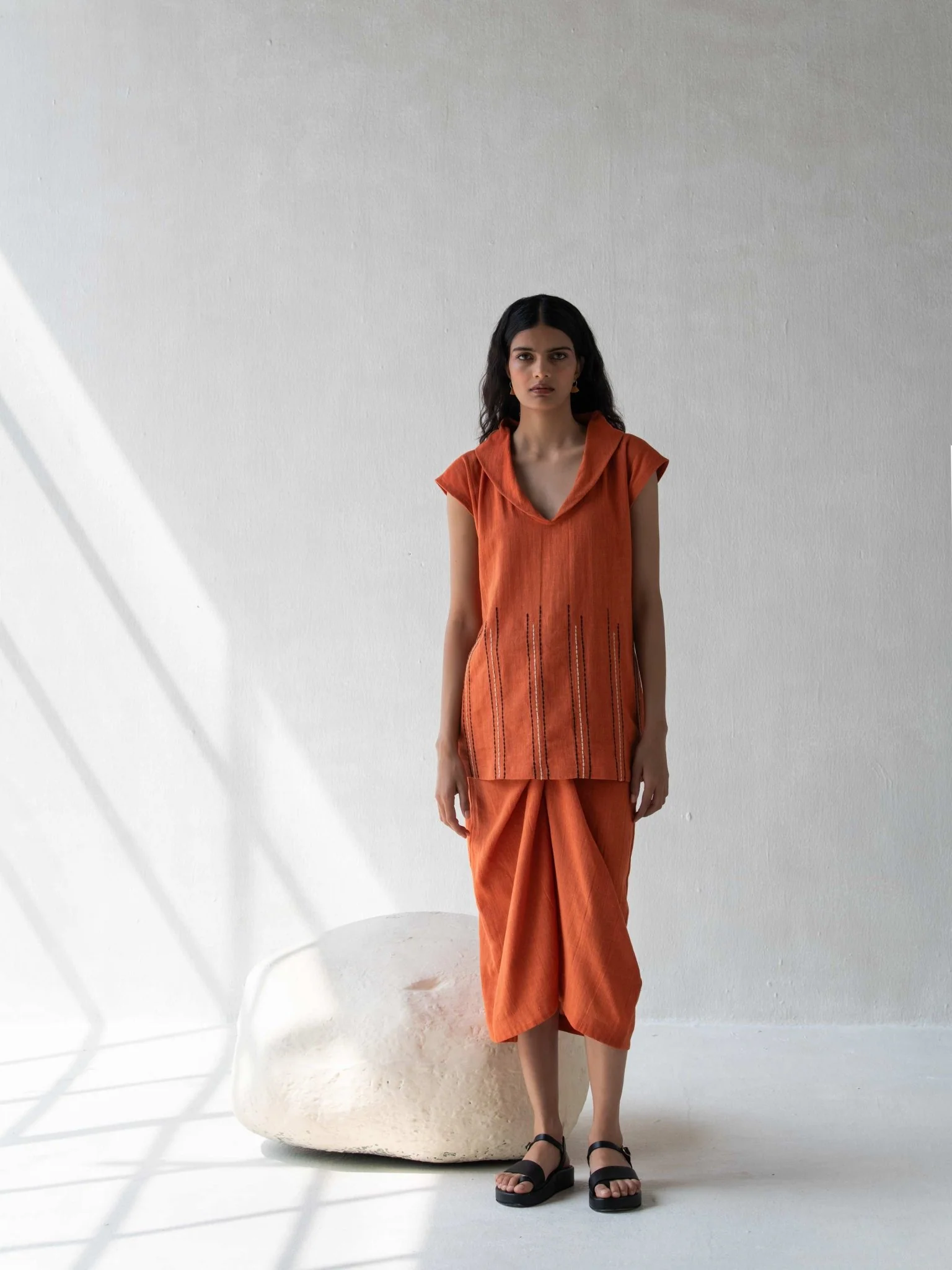 High-Waisted Overlap Skirt | Stylish Cotton Orange Skirt for Women - Image 4