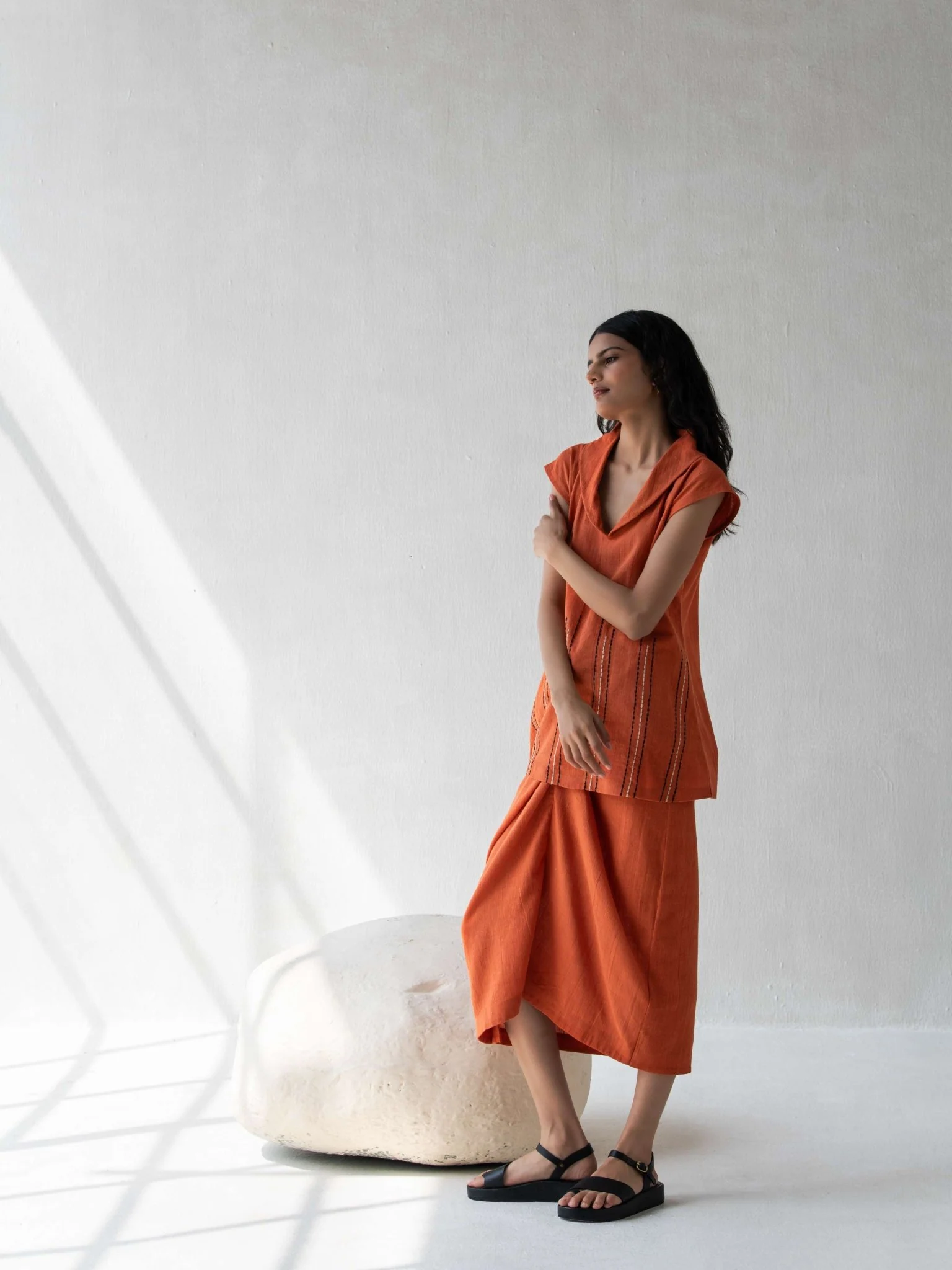 High-Waisted Overlap Skirt | Stylish Cotton Orange Skirt for Women - Image 5