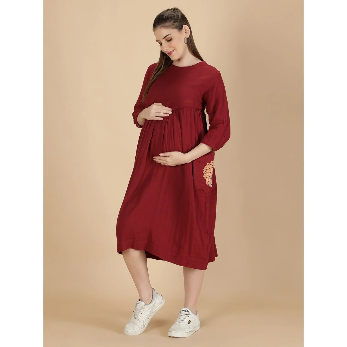 Red Hopping Hedgehog Dress Mama | Cotton Maternity Dress