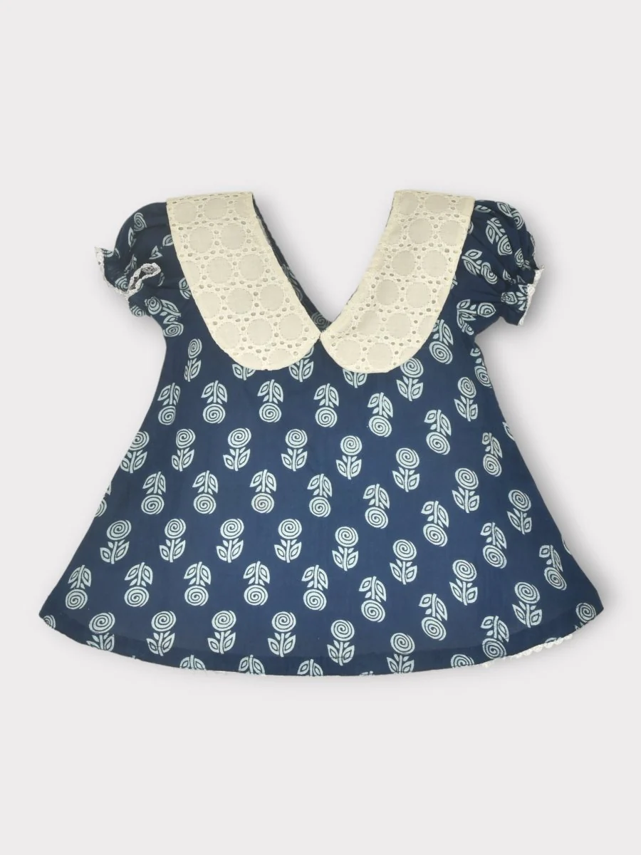 Indigo Pure Cotton Printed Baby Dress Combo-Set of 2 - Image 2