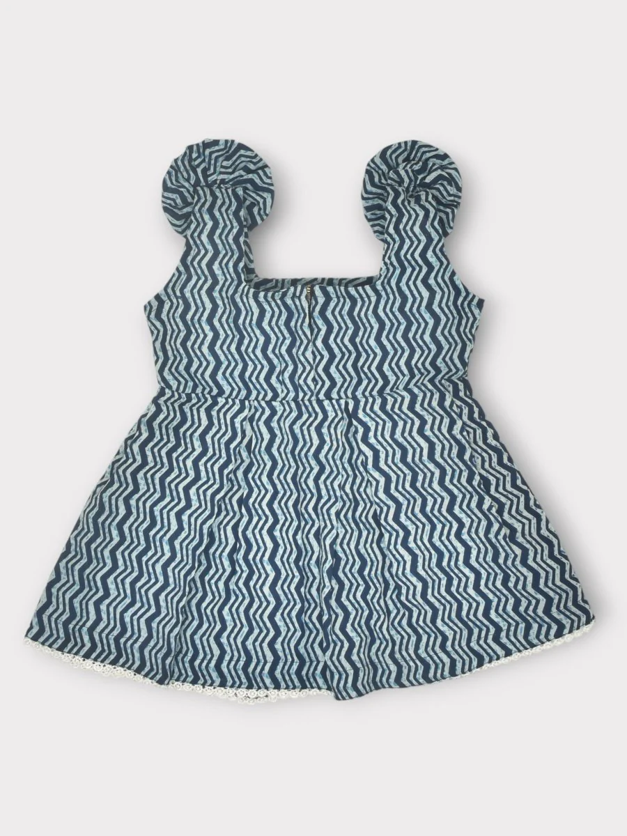 Indigo Pure Cotton Printed Baby Dress Combo-Set of 2 - Image 4