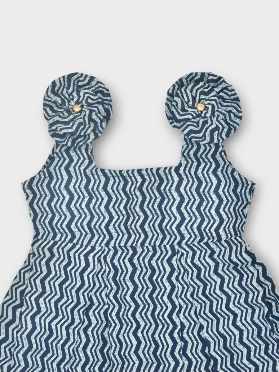 Indigo Pure Cotton Printed Baby Dress Combo-Set of 2 - Image 5