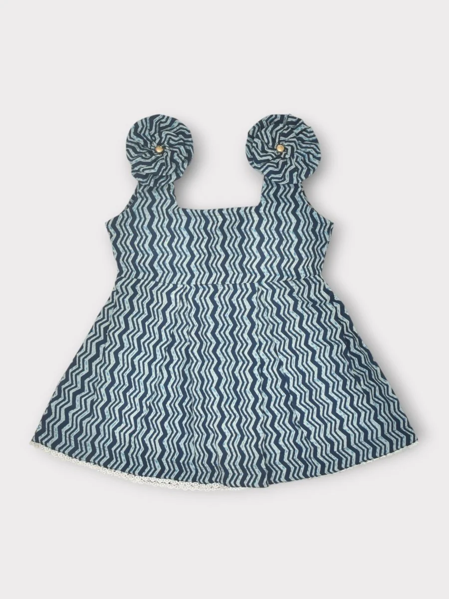 Indigo Pure Cotton Printed Baby Dress Combo-Set of 2 - Image 6