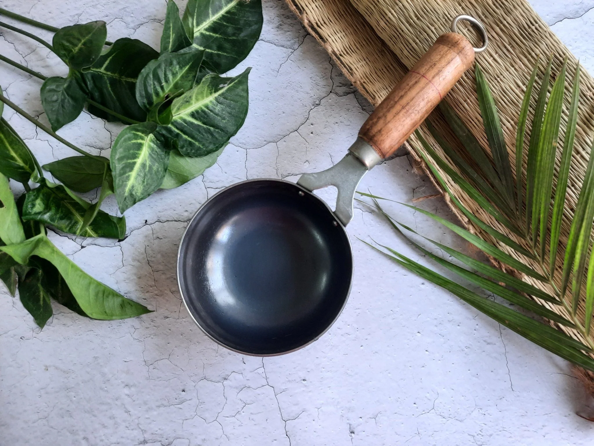 Iron Tadka Pan with Wooden Handle | Traditional Cooking Pan