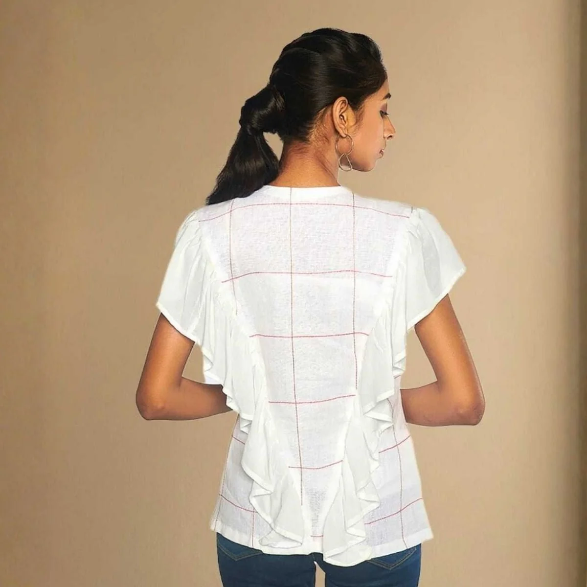Iyla White Hemp Ruffle Shirt - Image 4