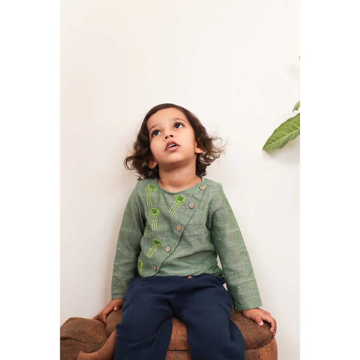 Jovial Jellyfish Shirt | Olive Green Cotton Shirt for Boys